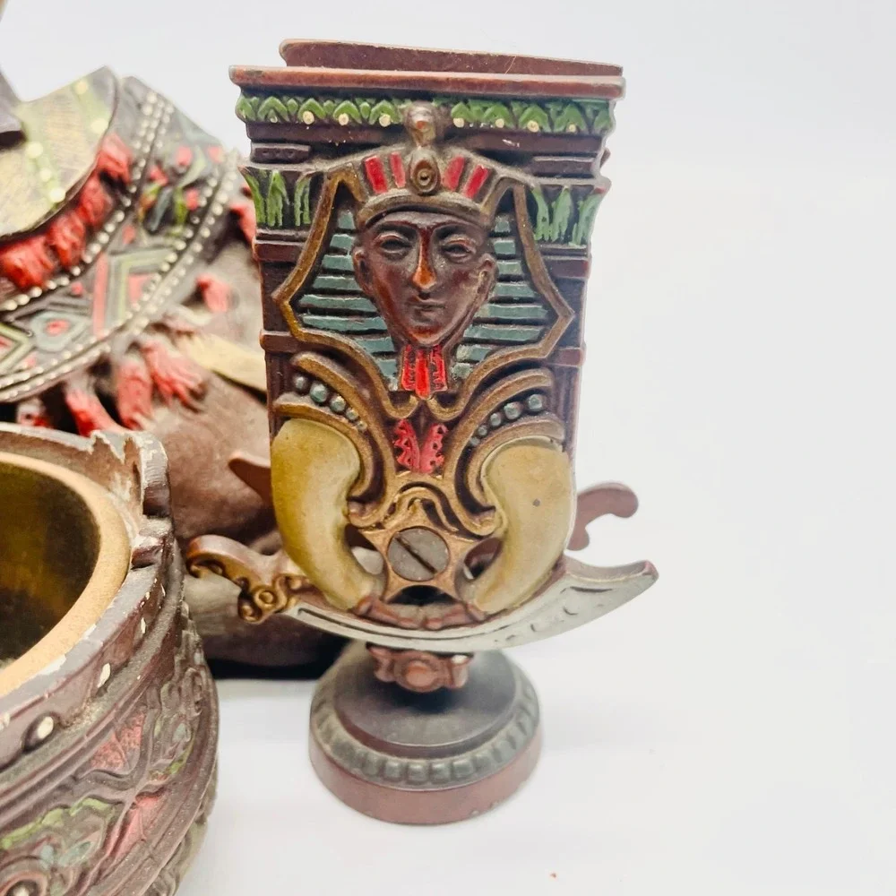 Judd Cast Iron Smoke Stand Match Holder Desk Table Top Camel Egypt‎ Pharaoh Face